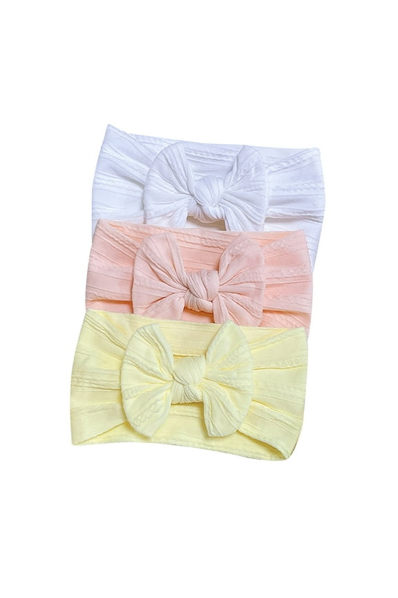 Zwiiyzr Bows for Girls Headbands 3PC Toddler Cute Bowknot Solid Color Baby Headdress Elastic Band Hair Band Hair Accessories for 0-3 Years White