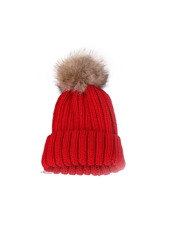 Boys And Girls 2-6 Years Fashion Solid Color Cute Outdoor Warm Knit Pompom Hat Red