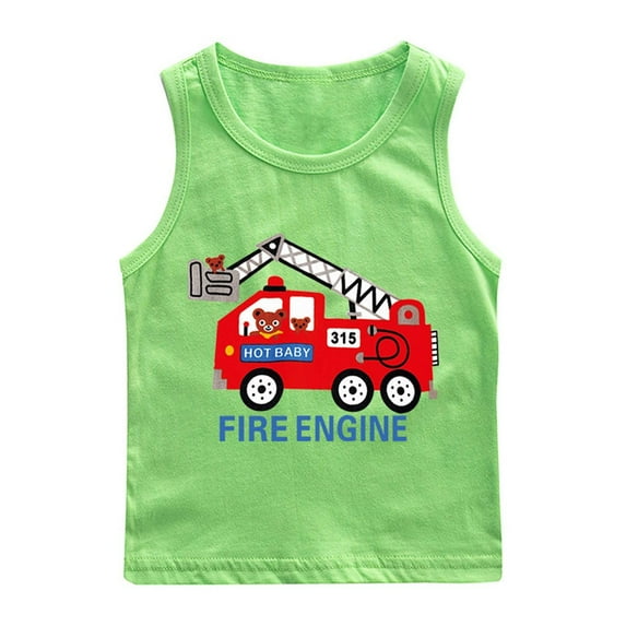 Zwiiyzr 2025 Boys Cartoon Sleeveless Tank Tops Crewneck Tees Casual Basic Solid Undershirts 1-12 Years Green