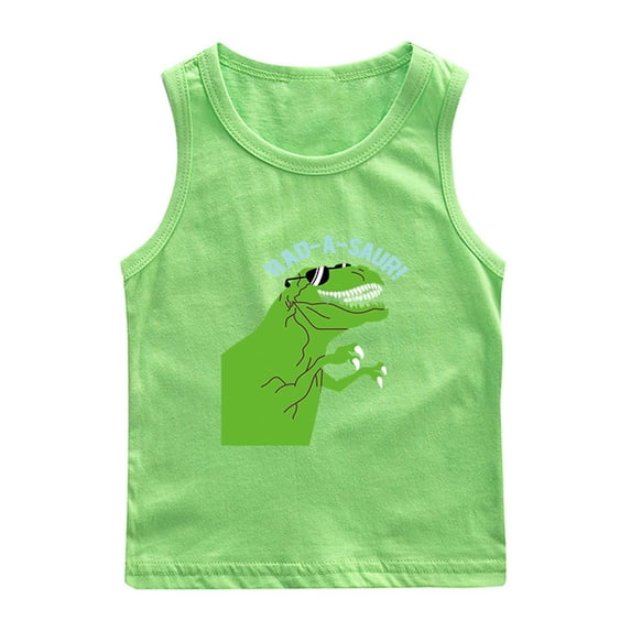 Zwiiyzr 2025 Boys Cartoon Tank Tops Casual Sleeveless Crewneck Tees Basic Solid Undershirts 1-12 Years Green