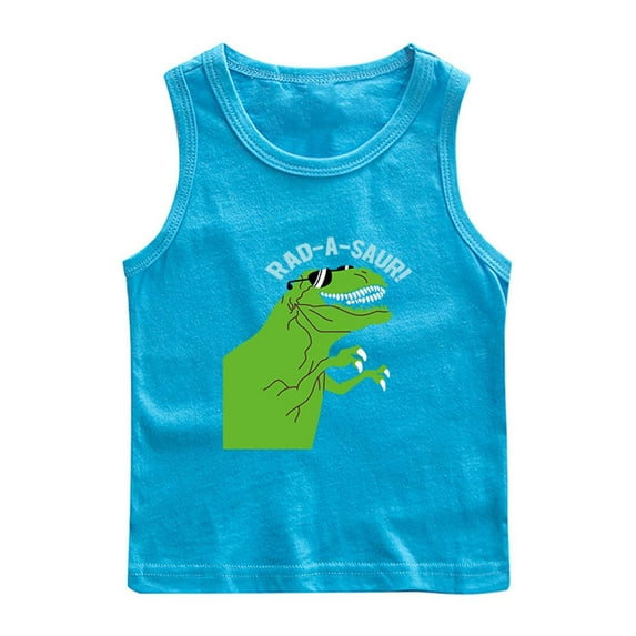 Zwiiyzr 2025 Boys Cartoon Tank Tops Casual Sleeveless Crewneck Tees Basic Solid Undershirts 1-12 Years Sky Blue