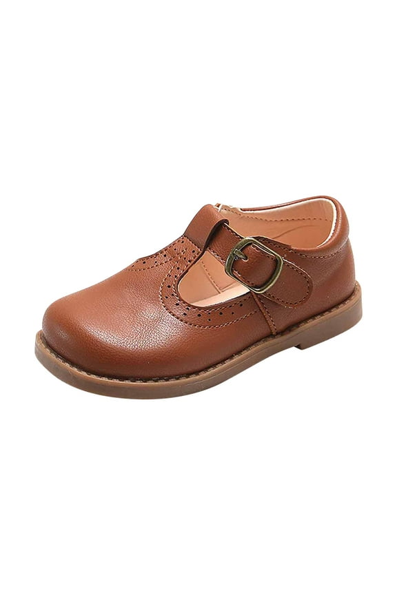 Boys Girls' Closed Toe School Uniform Shoes Dress Shoes Strap Formal Slip-On Princess Leather Shoes (Toddler, Little Kid) Brown