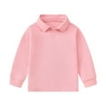 thumbnail image 1 of Zwiiyzr Boys Girls Long Sleeve Collared Shirts Cotton Basic Tees Shirt Soft School Uniform for Kids Unisex T-Shirts Top Pink, 1 of 7