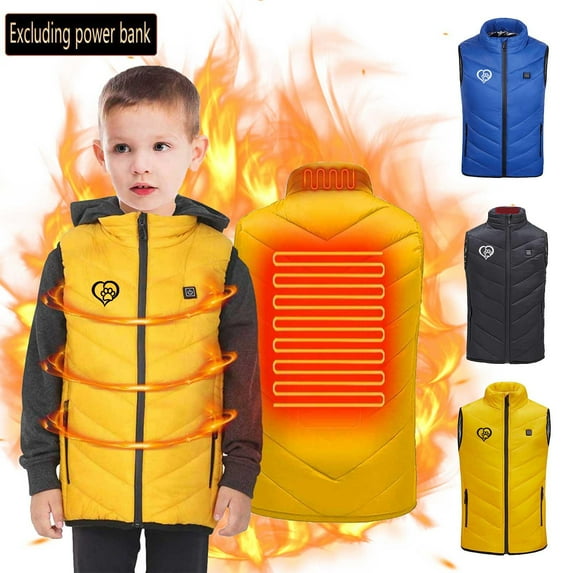Zwiiyzr 2025 Boys and Girls Sleeveless Vest Heated Jacket Kids Usb Intelligent Constant Three Temperature Heated Winter 2 Areas Heated Outerwear Coat Blue