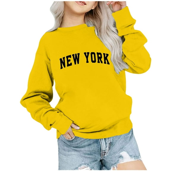 Zwiiyzr Boys Girls' Sweatshirt Long Sleeve Shirts Kids Fashion Crewneck Tops Cute Fall Outfits 1-12 Years Yellow