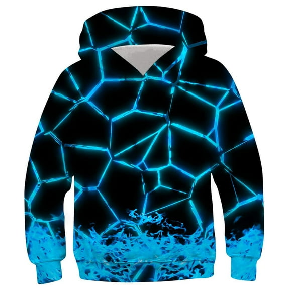 Zwiiyzr Boys Oversize Hoodies Sweatshirt Long Sleeve Pattern T-Shirt Printed Round Neck Hooded Sweatshirt Size 4-14 Years Blue