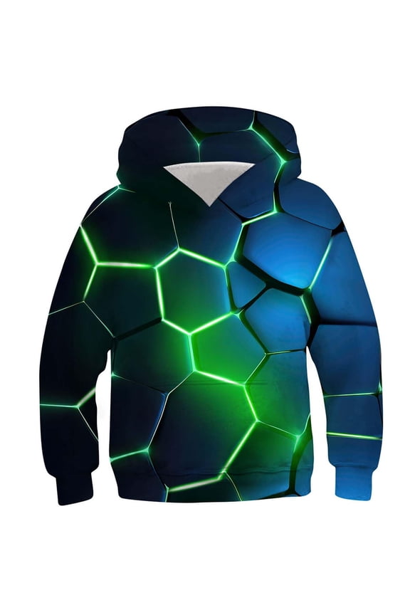 Zwiiyzr Boys Oversize Hoodies Sweatshirt Long Sleeve Pattern T-Shirt Printed Round Neck Hooded Sweatshirt Size 4-14 Years Green