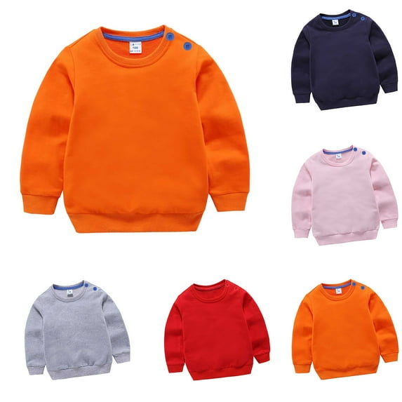 Zwiiyzr 2024 Boys and Girls Crewneck Sweatshirt Winter Kids Toddler Solid Color Long Sleeve Pullover Outerwear Red
