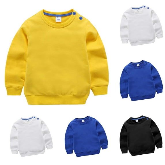 Zwiiyzr 2024 Boys and Girls Crewneck Sweatshirt Winter Kids Toddler Solid Color Long Sleeve Pullover Outerwear White