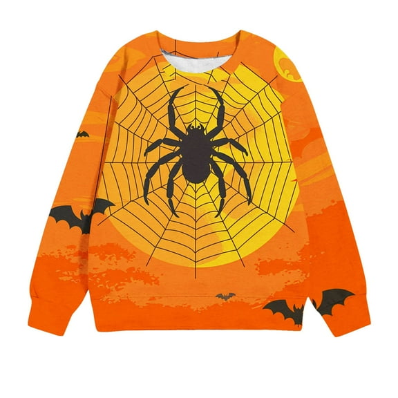 Zwiiyzr Boys and Girls Halloween Sweashirt Long Sleeve T-Shirt Printed Crewneck Pullover Tops Size 1-12 Years Gold