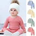 thumbnail image 1 of Zwiiyzr Boys and Girls Outfits Baby Infant 0-3 Years Keep Warm Long Sleeve Tops Pants Trousers Solid Color Clothes Set Blue, 1 of 7
