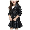 thumbnail image 1 of Zwiiyzr Children Faux Leather Lapel Jacket Girl Boys Motorcycle Jacket Kid Baby Outwear Solid Color Zipper Coat Baby Winter Clothes Black, 1 of 6
