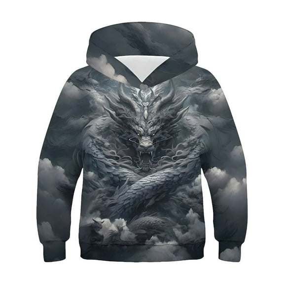 Zwiiyzr Dragon Teen Kids Hoodie Sweatshirt for Boys Long Sleeve Patterned Sweatshirt Hooded Shirt 4-14 Years Navy