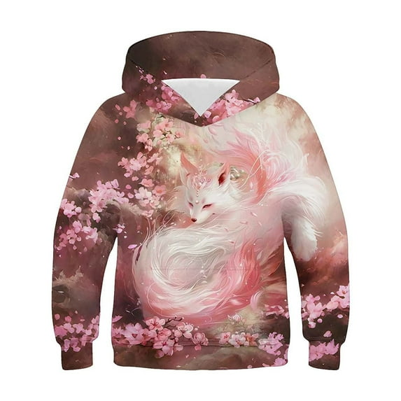 Zwiiyzr Dragon Teen Kids Hoodie Sweatshirt for Boys Long Sleeve Patterned Sweatshirt Hooded Shirt 4-14 Years Pink