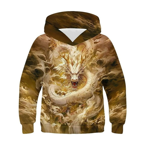 Zwiiyzr Dragon Teen Kids Hoodie Sweatshirt for Boys Long Sleeve Patterned Sweatshirt Hooded Shirt 4-14 Years Yellow