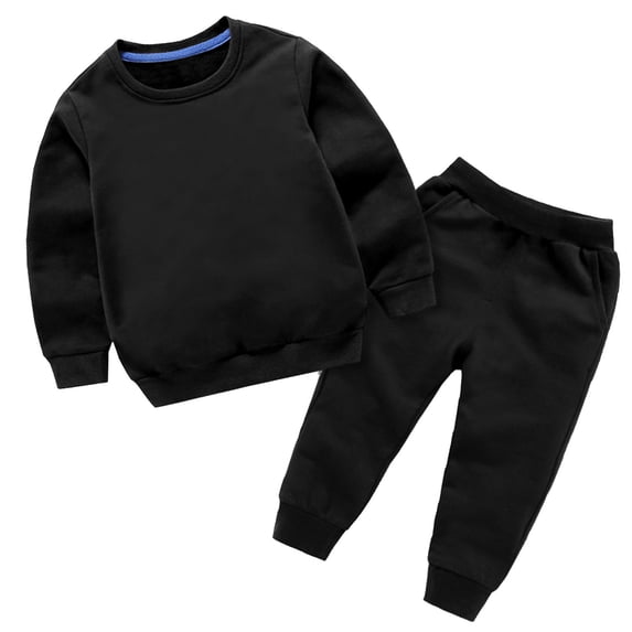 Zwiiyzr 2024 Fall Outfits for 1-12 Years Toddler Girls Boys Candy Color Long Sleeve Top and Long Pants Set Kids Baby Sweatsuits Black