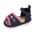 thumbnail image 1 of Zwiiyzr Girls Baby First Walking Shoes 0-1 Years Infant Slingback Sandals Embroidered Flower Summer Flat Shoes Dark Blue, 1 of 8