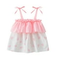 thumbnail image 1 of Zwiiyzr 2025 Girls Camisole Tops Heart Print Bow Tie Shoulder Spaghetti Strap Sleeveless Ruffle Hem Tank Tops for 1-5 Years Pink, 1 of 9