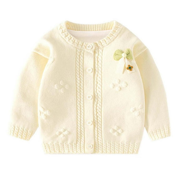Zwiiyzr Girls' Cardigan Sweater Long Sleeve Jacquard Cable-Knit Round Neck Button Down Cute Knit Cardigan Fall Baby Clothes 0-3T Beige