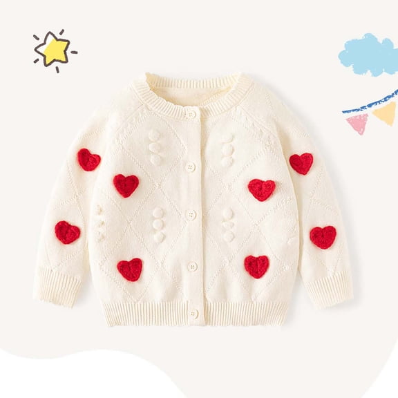 Zwiiyzr Girls' Cardigan Sweater Long Sleeve Jacquard Cable-Knit Round Neck Button Down Cute Knit Cardigan Fall Baby Clothes 0-3T Beige