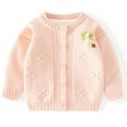 thumbnail image 1 of Zwiiyzr Girls' Cardigan Sweater Long Sleeve Jacquard Cable-Knit Round Neck Button Down Cute Knit Cardigan Fall Baby Clothes 0-3T Pink, 1 of 7