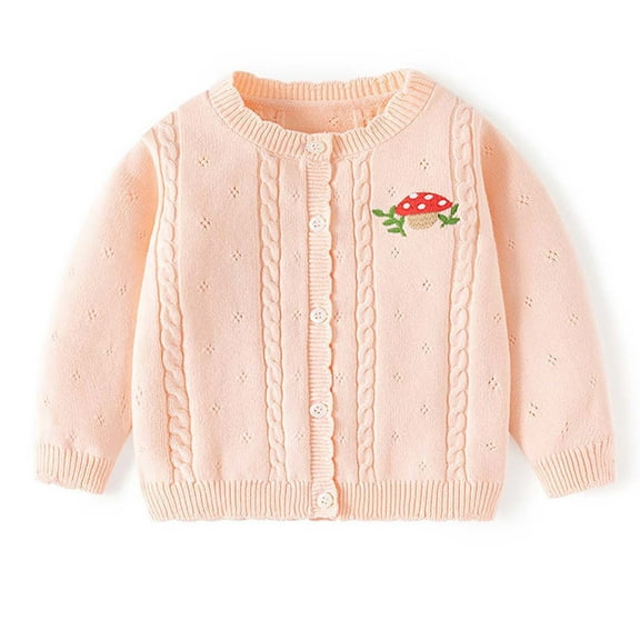 Zwiiyzr Girls' Cardigan Sweater Long Sleeve Round Neck Button Down Cute Knit Cardigan Fall Baby Clothes 0-3T Pink