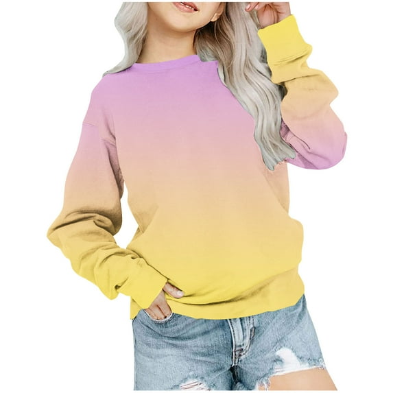 Zwiiyzr Girls Crewneck Oversized Sweatshirt Kids Long Sleeve Multi-Color Trendy Pullover Tops 1-12 Years Purple