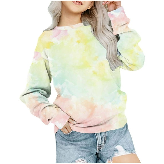 Zwiiyzr Girls Crewneck Oversized Sweatshirt Kids Multi-Color Fashion Long Sleeve Pullover Tops 1-12 Years Multicolor