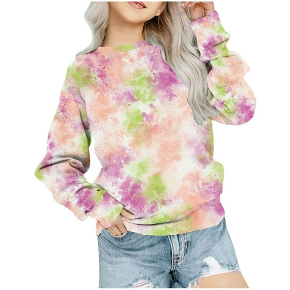 Zwiiyzr Girls Crewneck Oversized Sweatshirt Kids Multi-Color Fashion Long Sleeve Pullover Tops Toddler Kids 1-12 Years Pink