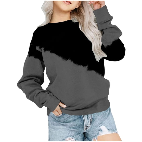 Zwiiyzr Girls Crewneck Oversized Sweatshirt Kids Trendy Long Sleeve Pullover Tops 1-12 Years Gray