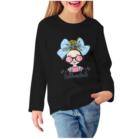 Zwiiyzr Girls Crewneck Sweatshirts Toddler Youth Sweatshirt Solid Color Soft Long Sleeve Pullover T-Shirts Age 3-12 Years Black