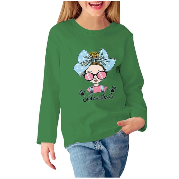 Zwiiyzr Girls Crewneck Sweatshirts Toddler Youth Sweatshirt Solid Color Soft Long Sleeve Pullover T-Shirts Age 3-12 Years Green