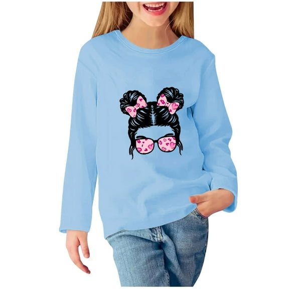 Zwiiyzr Girls Crewneck Sweatshirts Toddler Youth Sweatshirt Solid Color Soft Long Sleeve Pullover T-Shirts Age 3-12 Years Light Blue