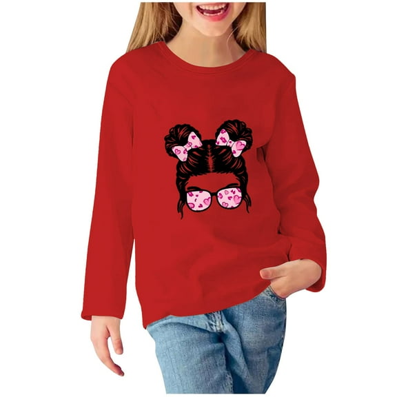Zwiiyzr Girls Crewneck Sweatshirts Toddler Youth Sweatshirt Solid Color Soft Long Sleeve Pullover T-Shirts Age 3-12 Years Red