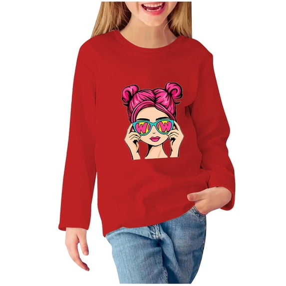Zwiiyzr Girls Crewneck Sweatshirts Toddler Youth Sweatshirt Solid Color Soft Long Sleeve Pullover T-Shirts Age Red
