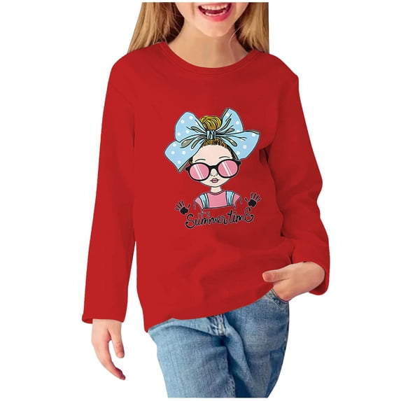 Zwiiyzr Girls Crewneck Sweatshirts Toddler Youth Sweatshirt Solid Color Soft Long Sleeve Pullover T-Shirts Age Red
