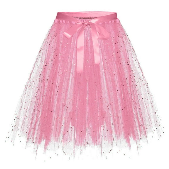Zwiiyzr 2025 Girls Layered Tutu Skirt Ruffle Mesh Glitter Tulle Party Dance Skirt (2-17 Years) Pink