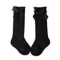thumbnail image 1 of Zwiiyzr Girls Ruffle Socks Toddlers Cute Big Bow Knee High Long Soft Cotton Lace Baby Kids for 0-4 Years Halloween Baby Clothes Black, 1 of 5