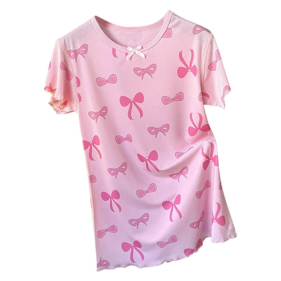 Zwiiyzr 2025 Girls Summer Dress Short Sleeve Sleepshirts Nightgowns Sleepwear Princess Nightdress Pink