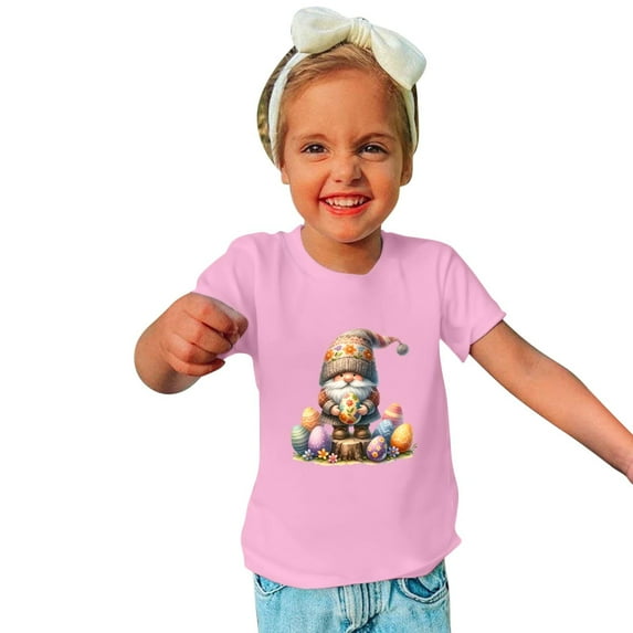 Zwiiyzr 2024 Gnomes Easter Eggs T-Shirt for Kids Cotton Round Neck Short Sleeve Shirts for Boys Girls Pink-9 Years