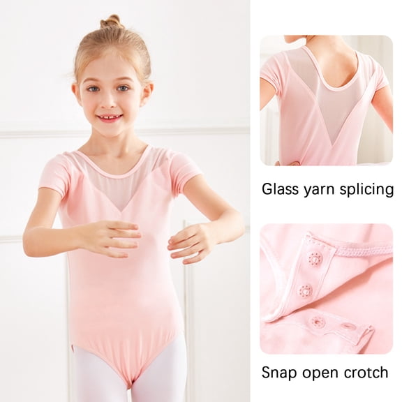 Zwiiyzr Gymnastics Ballet Leotard for Toddler Girls Dance Leotard Summer Short Sleeve Training Clothes Baby Girls One-piece Gym Suit Pink