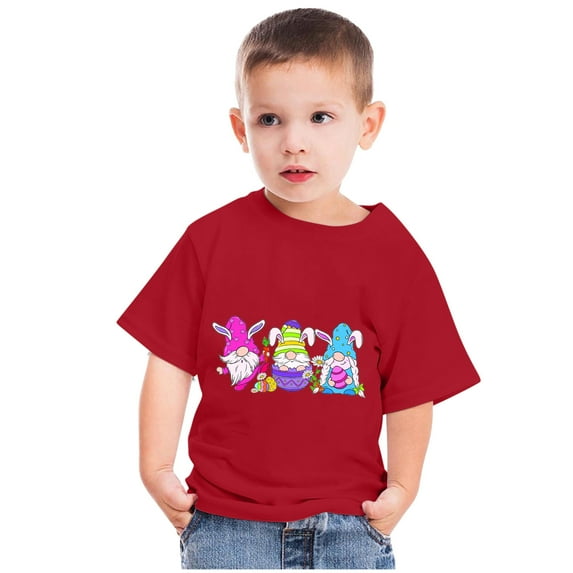 Lovskoo 2024 Happy Easter Day Cute Colorful Gnomes Hunting T-Shirt for Kids Round Neck Short Sleeve Shirts for Boys Girls Red-4 Years