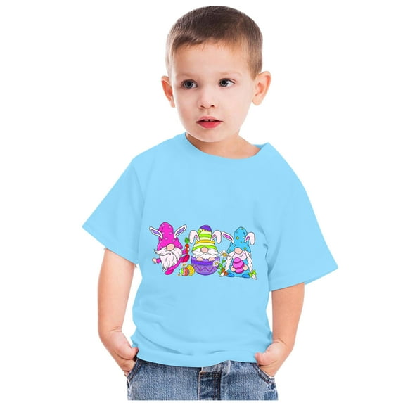 Lovskoo 2024 Happy Easter Day Cute Colorful Gnomes Hunting T-Shirt for Kids Round Neck Short Sleeve Shirts for Boys Girls Sky Blue-13 Years