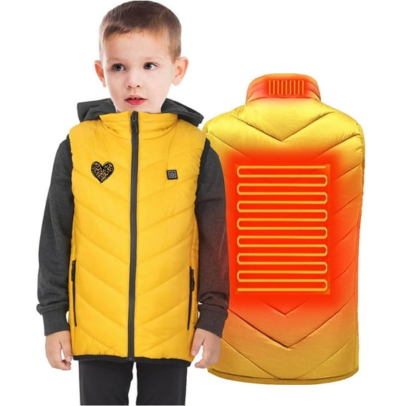 Zwiiyzr Heated Jacket for Boys Girls Children Usb Intelligent Constant Temperature Heated Plus Size Coat for Boys Girls Winter 2 Areas Heated Jacket Coat Yellow