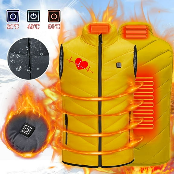 Zwiiyzr 2024 Heated Vest, Unisex Heated Clothing for Boys Girls 4-15 Years Lightweight Usb Electric Heated Jacket with 3 Temperature Modes Windproof Coat for Children Winter Jacket Coat Yellow