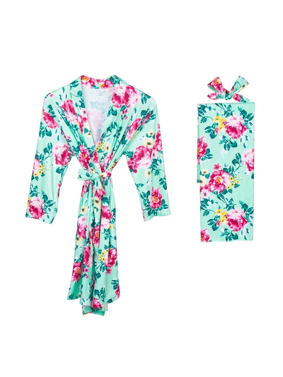 Hospital Delivery Maternity Robe And Matching Baby Set Labor Robe And Baby Swaddle Blanket Set Blue