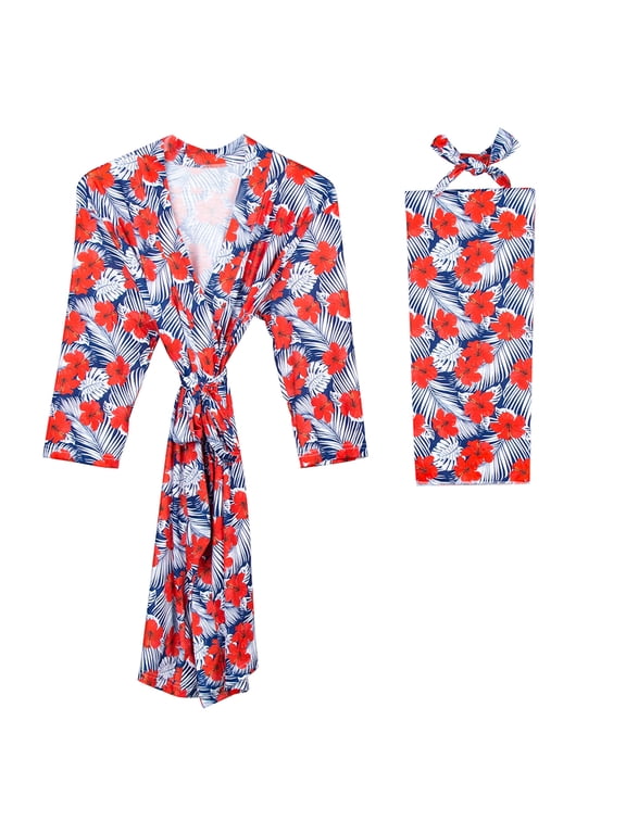 Hospital Delivery Maternity Robe And Matching Baby Set Labor Robe And Baby Swaddle Blanket Set Red