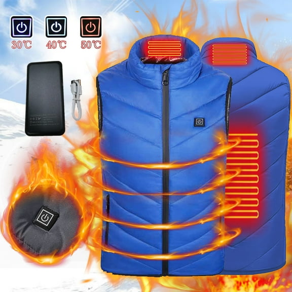 Zwiiyzr Includes Power Bank Usb Intelligent Constant Temperature Heated Windproof Plus Size Coat for Children Winter 2 Heated Jacket Coat Blue