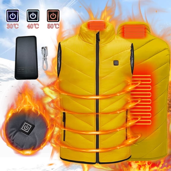 Zwiiyzr Includes Power Bank Usb Intelligent Constant Temperature Heated Windproof Plus Size Coat for Children Winter 2 Heated Jacket Coat Yellow