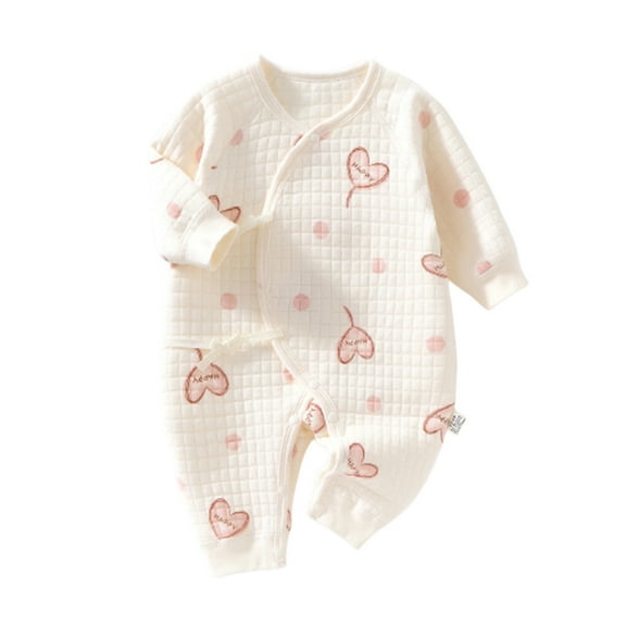 Zwiiyzr Infant Baby Boy Girl Clothes Cotton Quilted Clothes Fall and Winter Warm Clothes Thickened Romper Suit Warm Jumpsuit Long Sleeve Onesie White